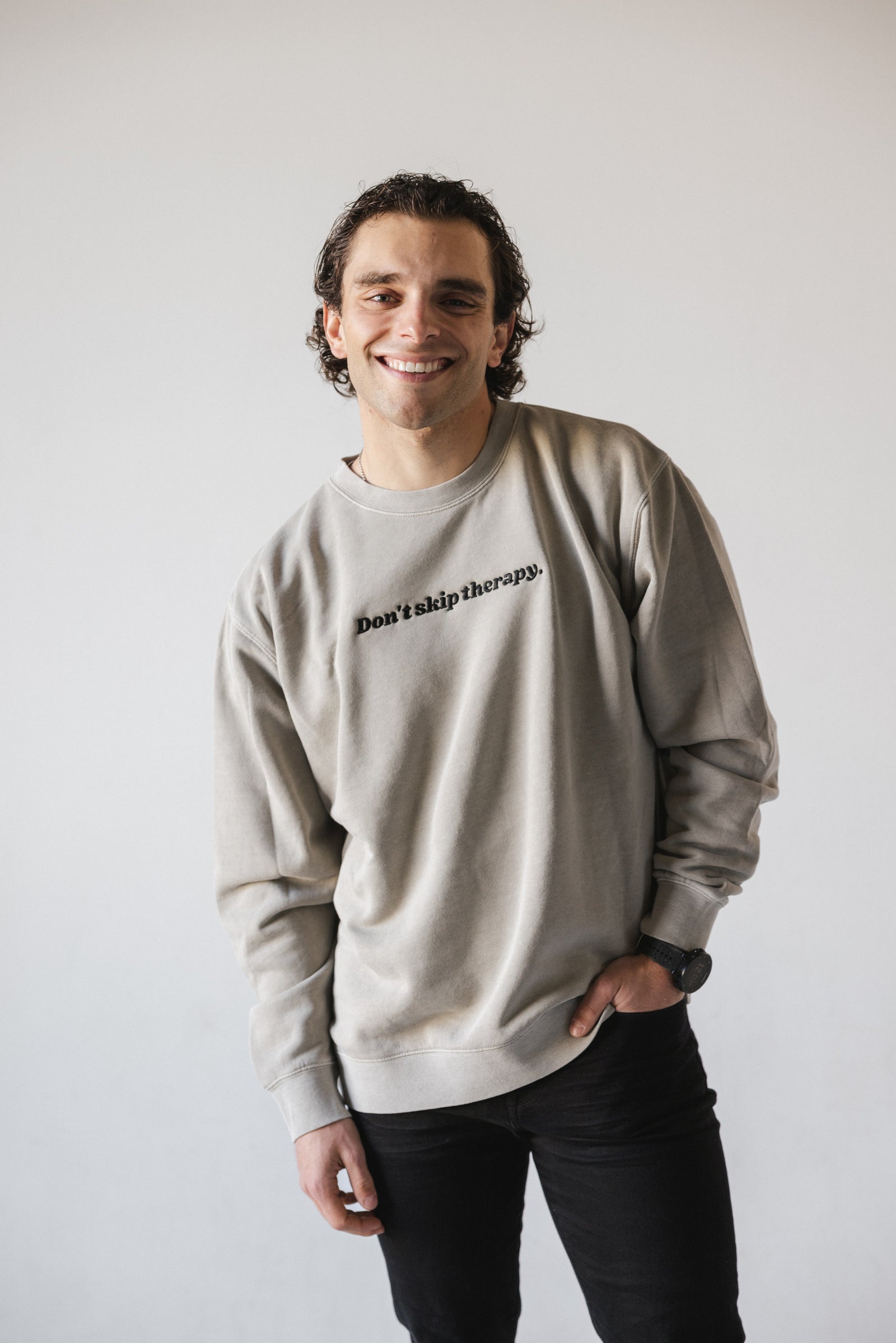 Don't Skip Therapy Embroidered Sweatshirt - Cement Gray