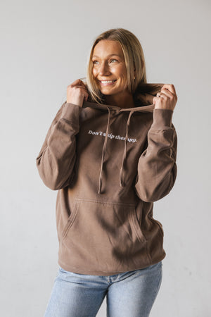 Don't Skip Therapy Embroidered Hoodie - Washed Brown
