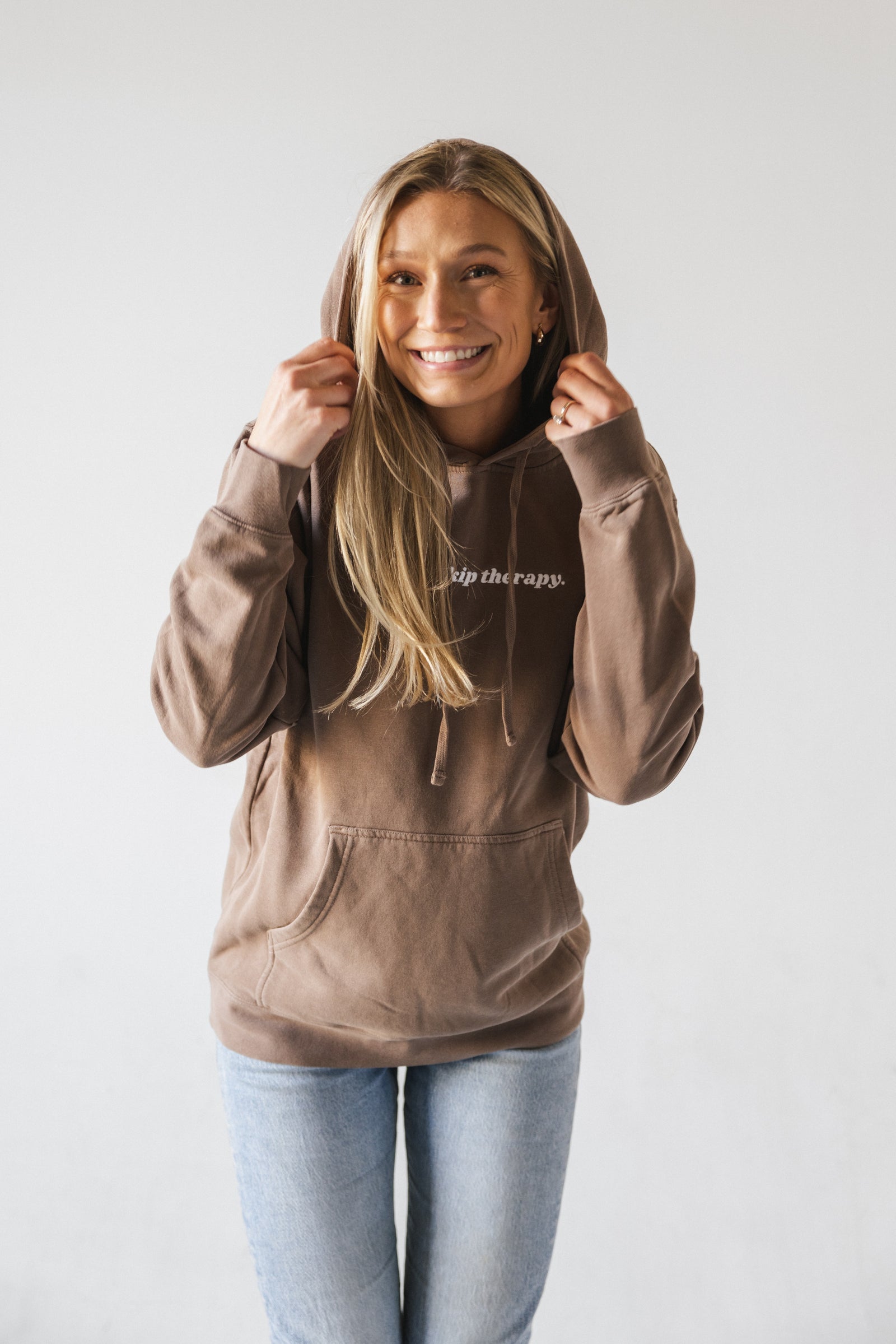 Don't Skip Therapy Embroidered Hoodie - Washed Brown