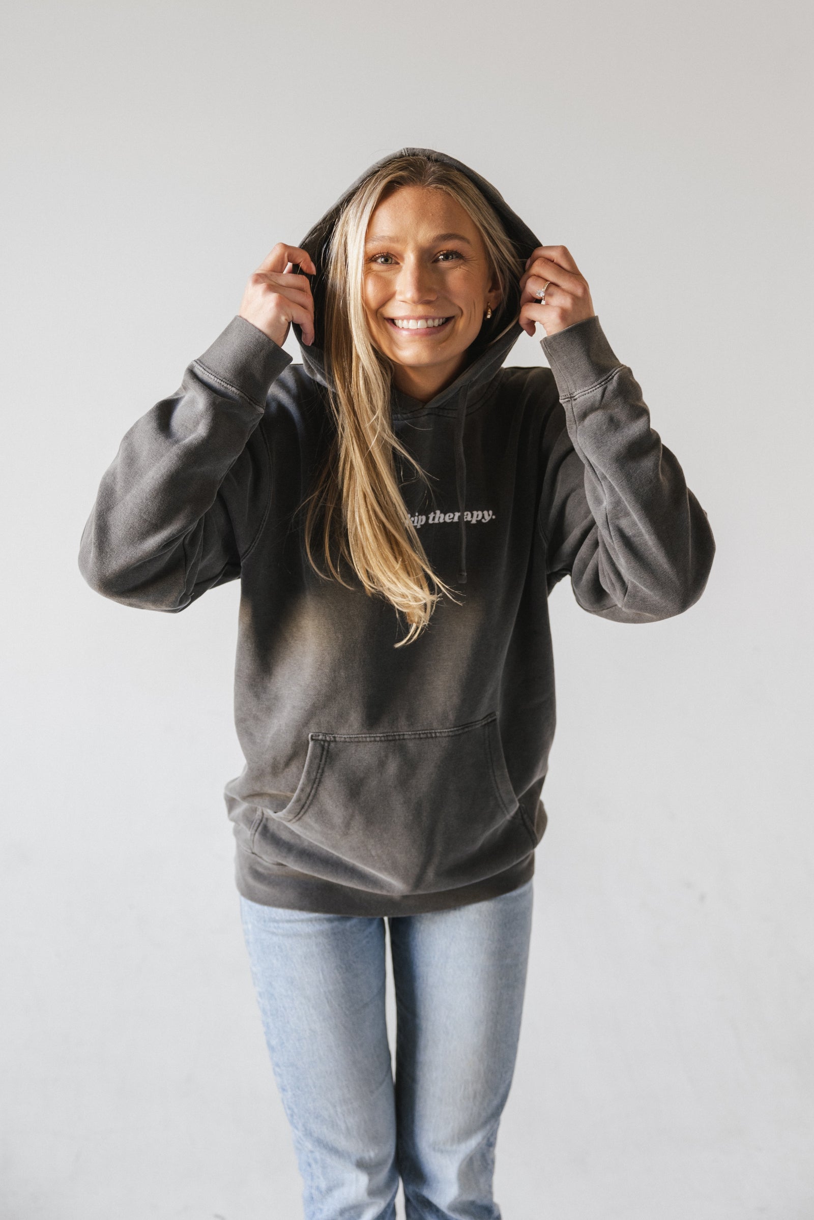 Don't Skip Therapy Embroidered Hoodie - Washed Black