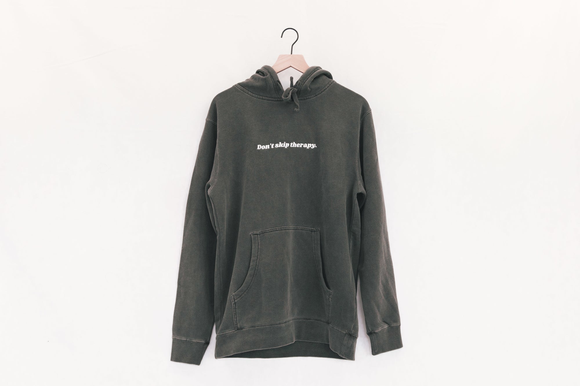 Don't Skip Therapy Embroidered Hoodie - Washed Black