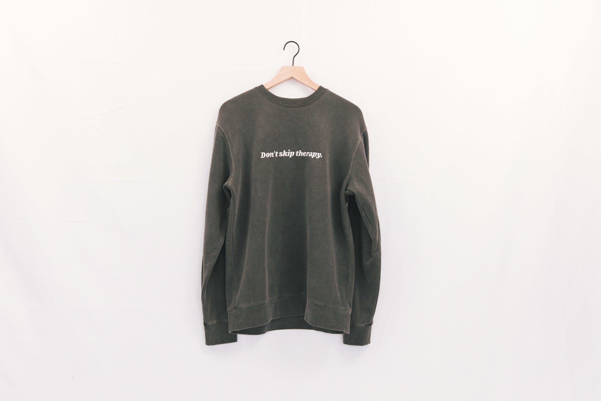 Don't Skip Therapy Embroidered  Sweatshirt - Washed Black